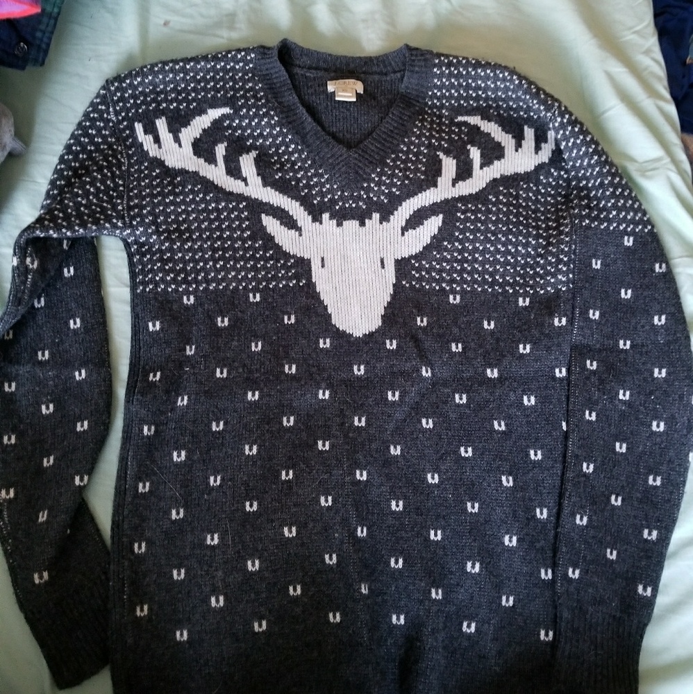 XS J. Crew Factory Gray Deer V-Neck Sweater